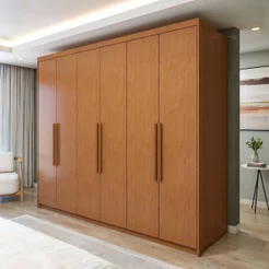 Guarda-Roupa Casal 6 Portas 5 Gavetas MDF 243cm Áries Amêndoa Clean Amêndoa Clean