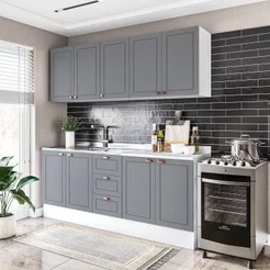 Cozinha Pérola com Rodapé 4 Peças Aéreos com 5 Portas, Balcões Yescasa Cinza/Branco Cinza/Branco
