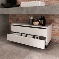 Balcão Gabinete para Banheiro 80cm com Rodízio e 2 Gavetas BN3603 Branco Branco