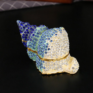 Luz de luxo diamante-cravejado azul concha caixa de jóias Flip capa Anti-poeira anel brincos armazenamento de jóias Meta