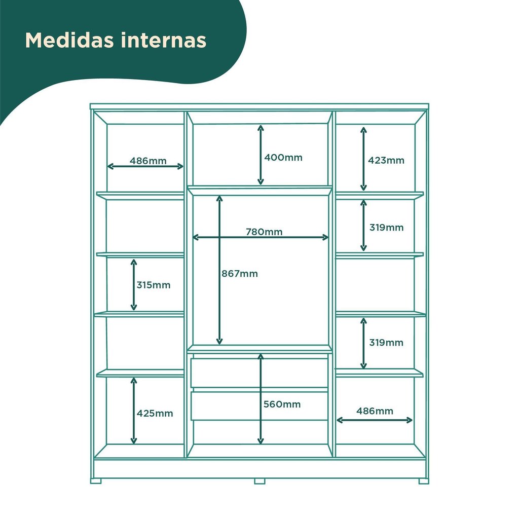 Guarda-Roupa Casal 4 Portas 2 Gavetas com Espelho Mônaco Branco/Marrocos/Off White Marrocos/Off White · foto 2