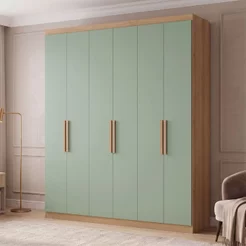 Guarda-Roupa Casal 6 Portas e 2 Gavetas 220 x 180cm Milan Yescasa Capuccino/Verde Menta Capuccino/Menta