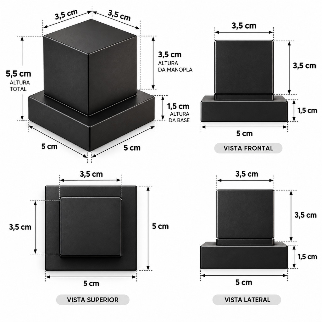 Kit de 3 Acabamentos para Registro Quadrado Preto 1/2 Ou 3/4 Padrão Deca · foto 2