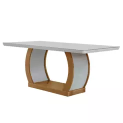 Mesa para Cozinha Jade + Tampo Madeirado Vidro Reto 180x90cm Imbuia/Off White - Rufato