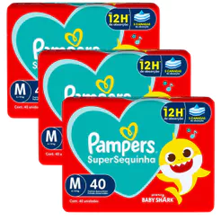 Kit 3 Fraldas Descartáveis Pampers Supersequinha Mega M - 120 Tiras