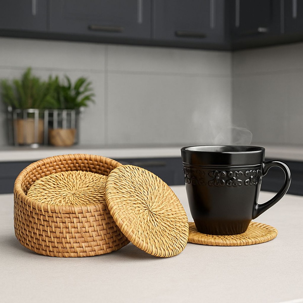 Jogo Completo 6 Porta Copos Alga Marinha Natural Trançada com Suporte de Mesa em Oferta na Shopee