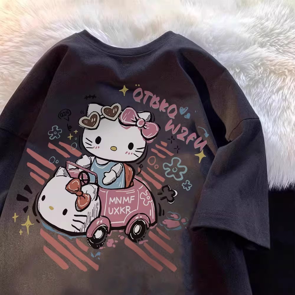 Camiseta Feminina Streetwear Estampa Hello Kitty Americana Envio Imediato Algodao 30.1
