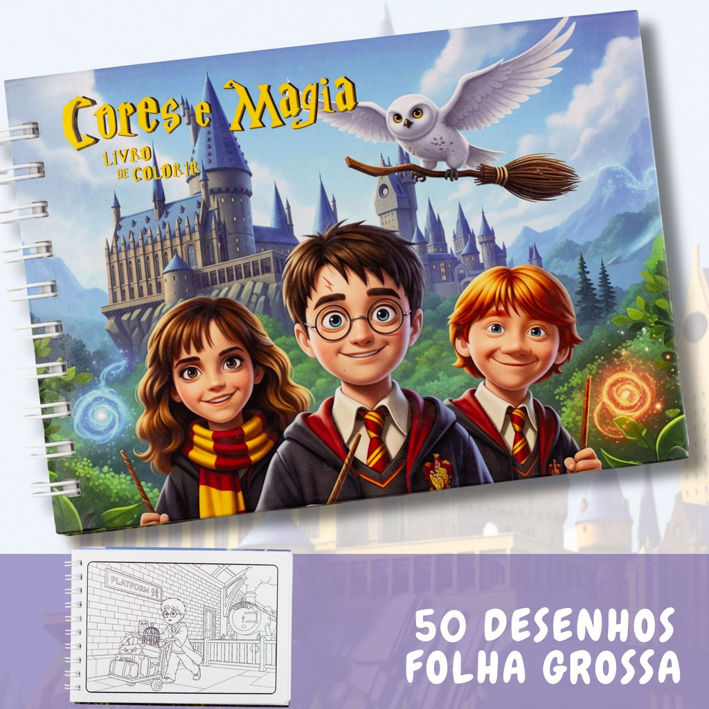 Livro de Colorir Harry Potter 50 Desenhos Capa Dura Folha Grossa em Oferta na Shopee