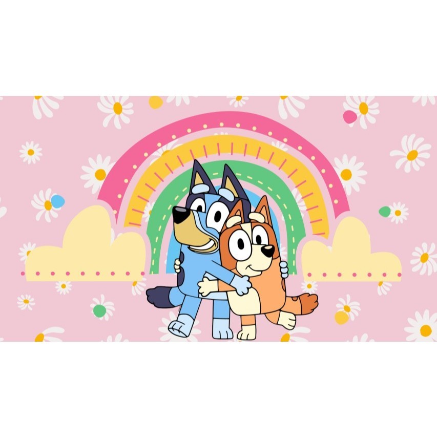 Top Painel Bluey Bingo margaridas retangular de lona para decoração de festa de aniversário infantil. Várias medidas.