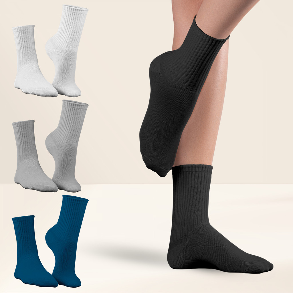 Kit 3 Pares Meia Cano Longo Fitness Academia Cores Neutras 34 ao 40