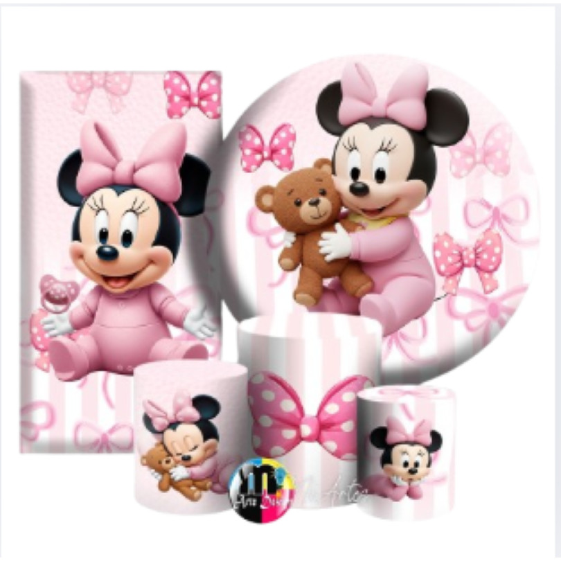 Painel Casado + capas cld tecido subl. decor Minnie bebê cute