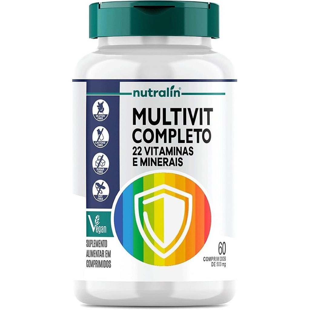 Multivit Completo 22 Vitaminas e Minerais Vegano - 60 Comprimidos - Nutralin em Oferta na Shopee