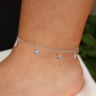 Tornozeleira Feminina Praiana Frutos do Mar Banhada a Prata 925 em Oferta na Shopee