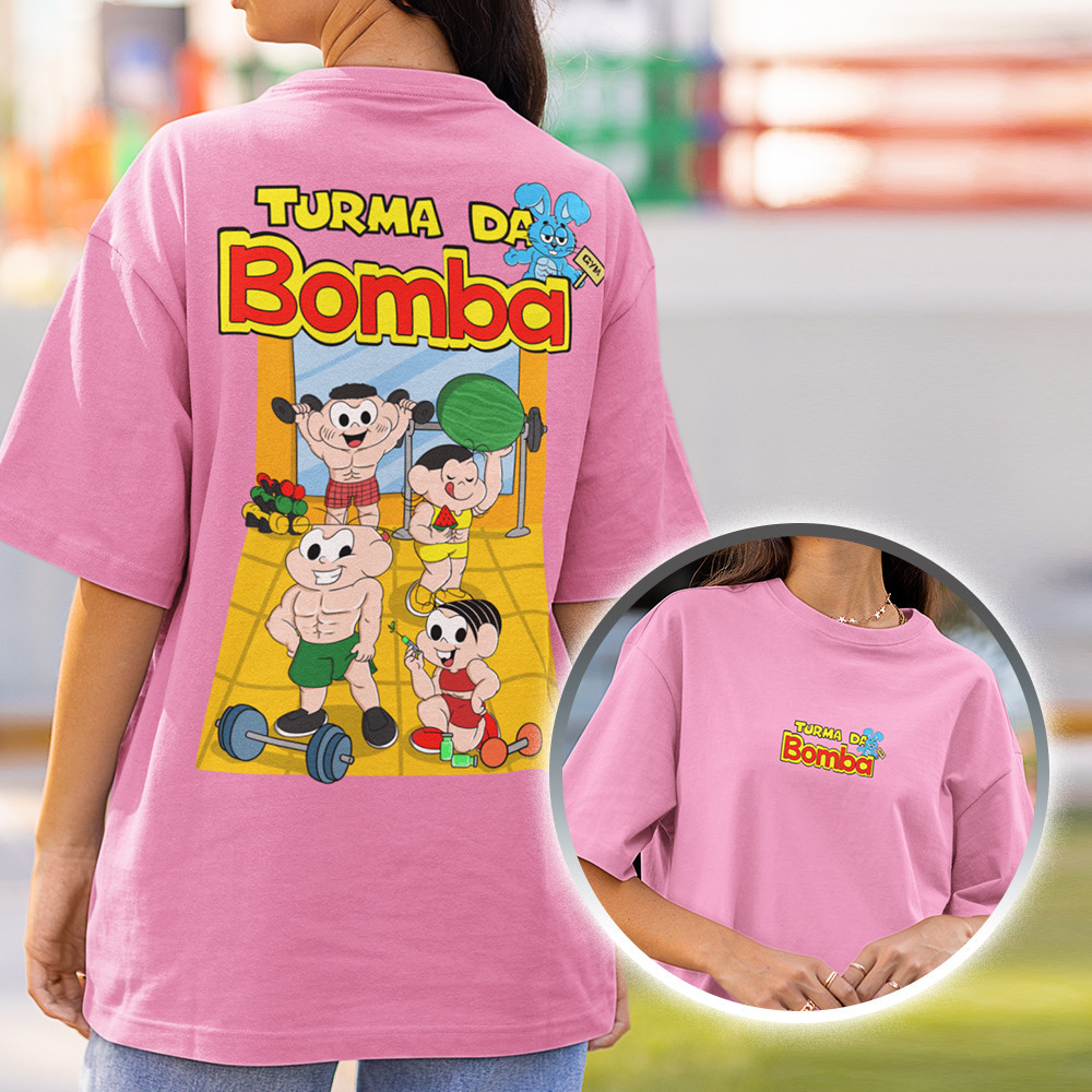 Oversized Feminina Roupas de Treino Camiseta Crossfit Camisetão Look de Academia Turma da Bomba