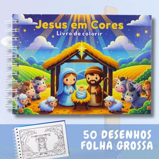 Livro de Colorir Cristão Jesus em Cores 50 Desenhos Capa Dura em Oferta na Shopee