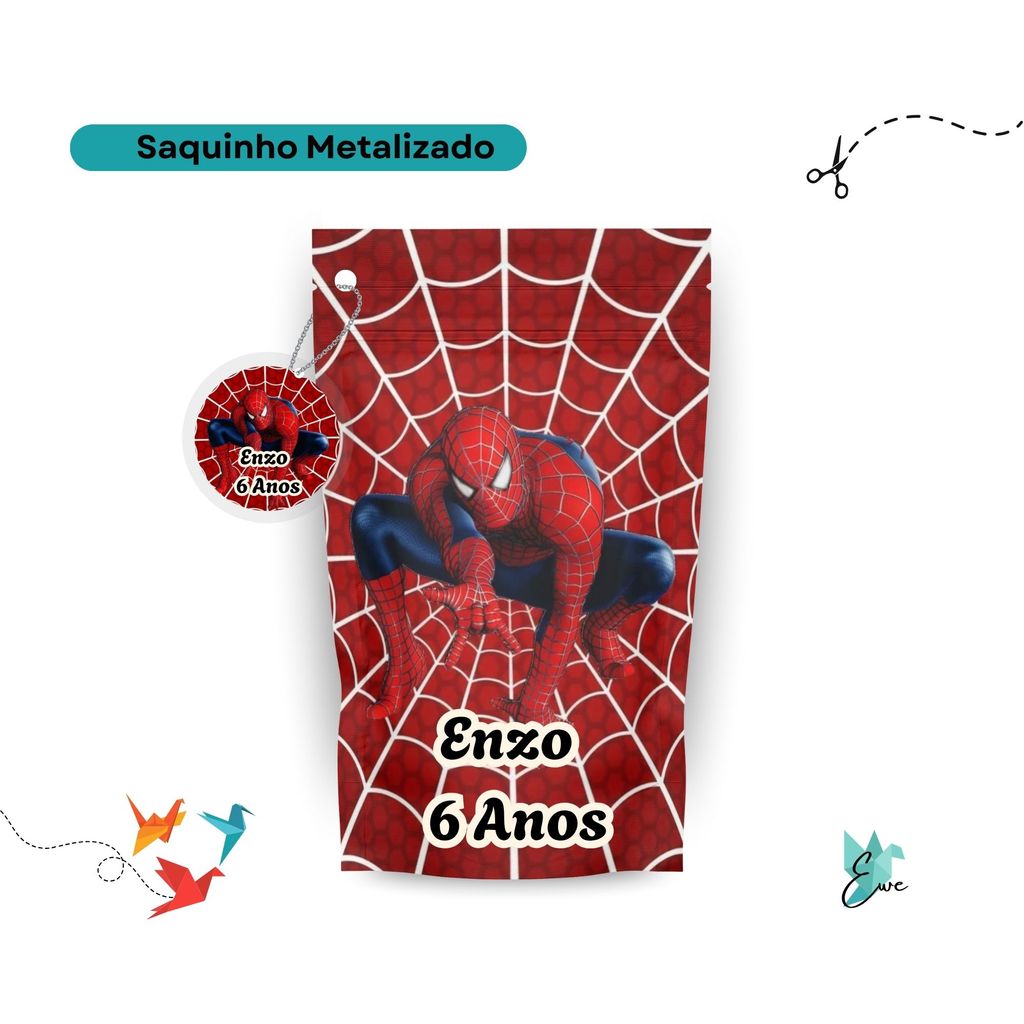 Saquinho Metalizado Homem Aranha 12x19 Personalizado - Lembrancinha Aniversário | Saquinho Surpresa