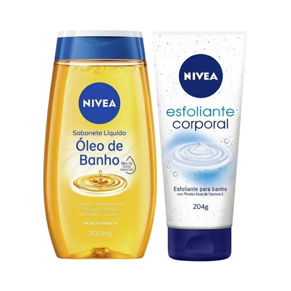 Kit Nivea Corpo Sabonete Líquido Óleo Para Banho + Esfoliante Coporal em Oferta na Shopee