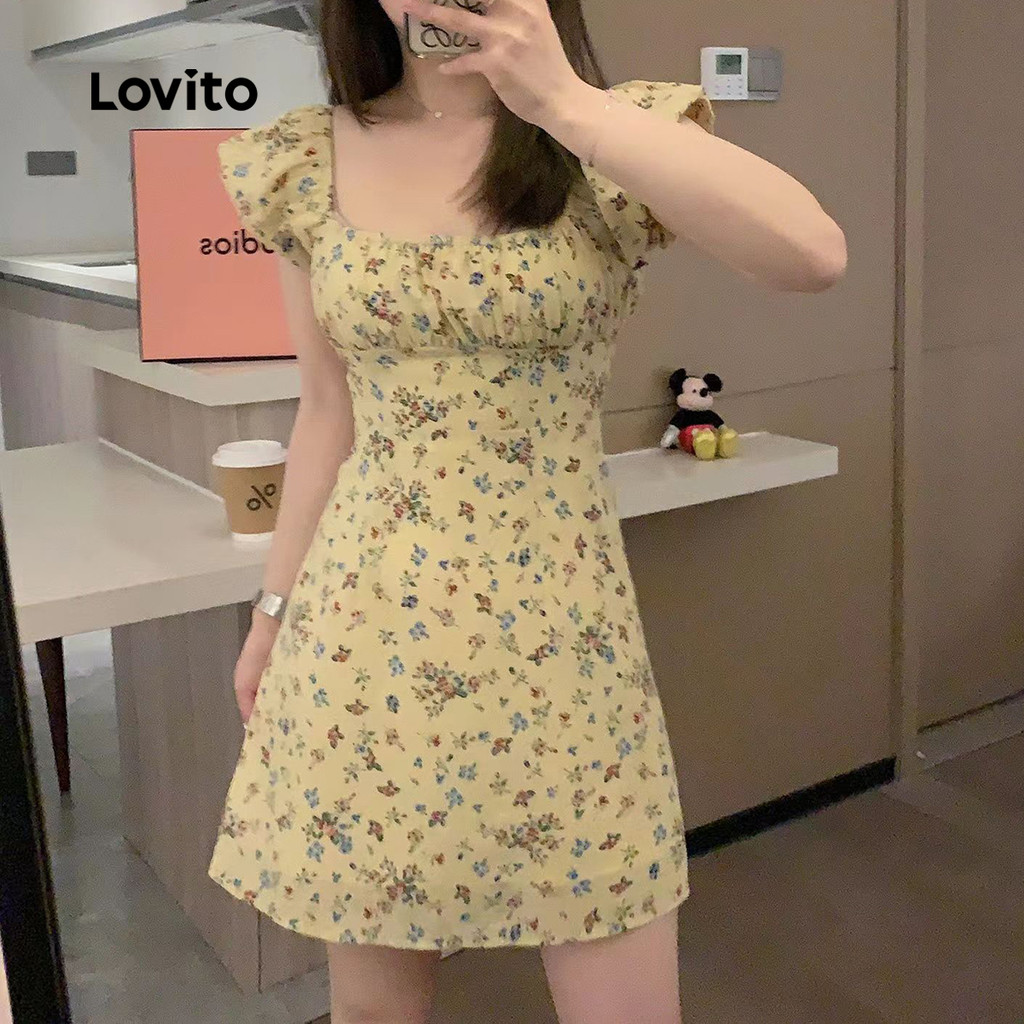 Lovito Vestido Casual de Primavera/verão Amarelo para Mulheres LNE117062
