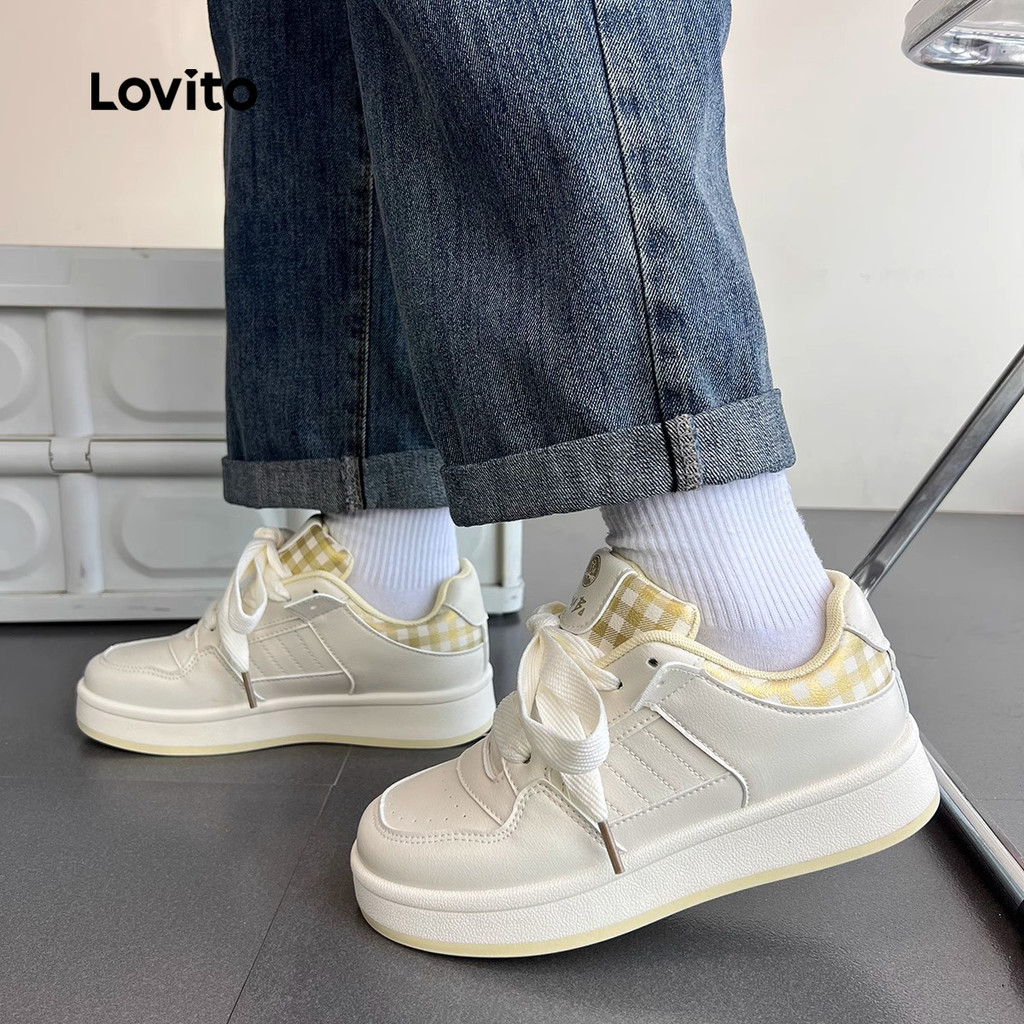 Detalhes do Lovito Tênis Casual em Blocos de Cores Tênis de Pão para Primavera/verão Tênis Rosa para mulheres LFA83014