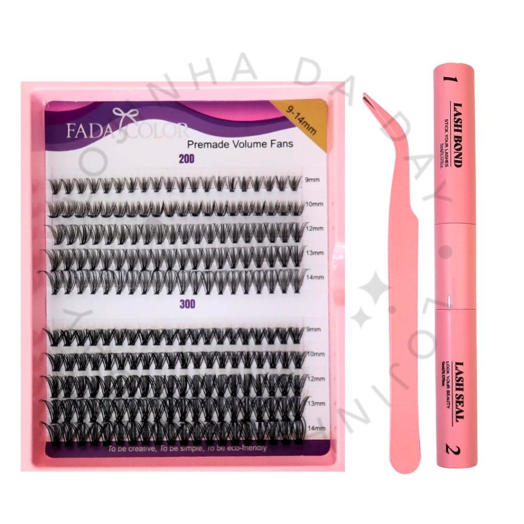 Kit de Cílios Postiços  Com Cola E Pinça Tufos Sem Nó Mix Alongamento De Cílios DIY 12P+20P/ 20P+30P/ 30P+40P em Oferta na Shopee