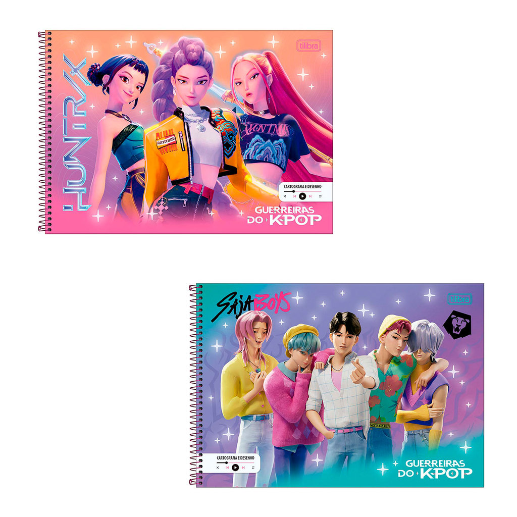 Caderno espiral capa dura cartografia 80 folhas Guerreiras do K-Pop Tilibra