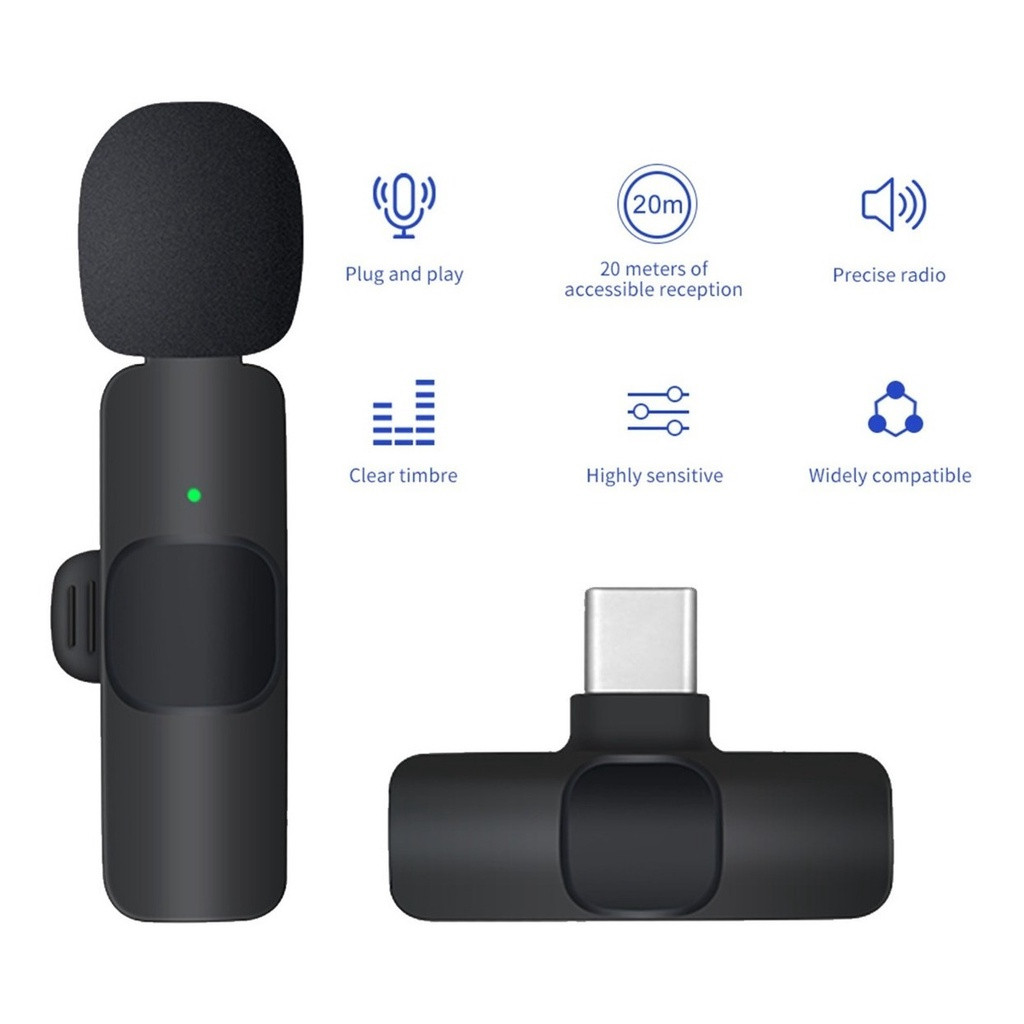 Microfone de Lapela Sem Fio Vlog Live Entrevista Portatil Compatível Tipo C e iPhone - Mihou.se em Oferta na Shopee