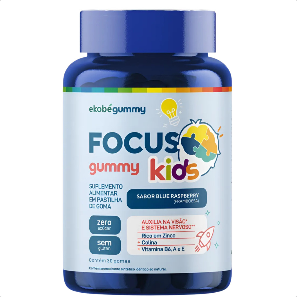 Focus Kids Gummy 30 Gomas - Sabor Blue Raspeberry - Ekobé Suplemento Infantil