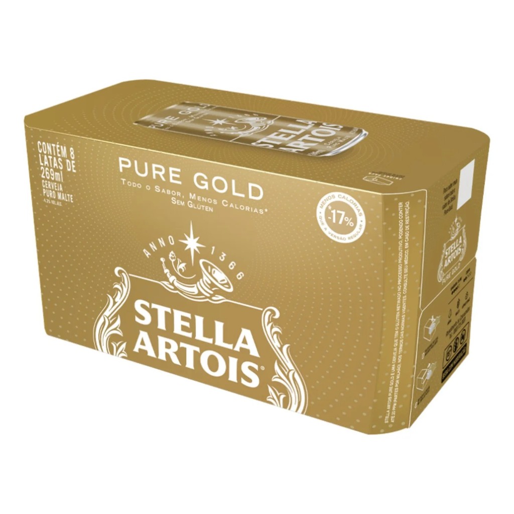 Cerveja Stella Artois Pure Gold 269ml Caixa com 8 Unidades