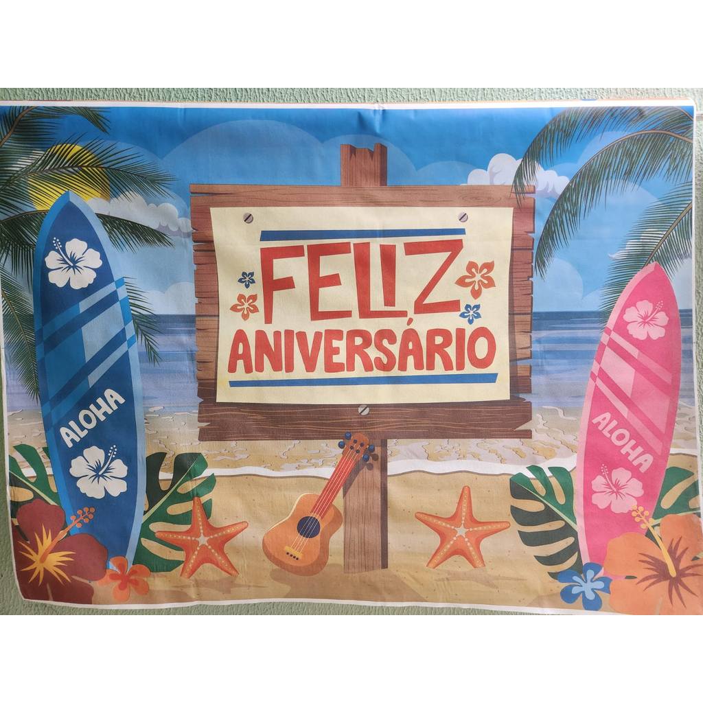 TNT Painel Decorativo Supper Aniversário na Praia Tropical 1 m x 1,40 m de largura 40g  2085 em Oferta na Shopee