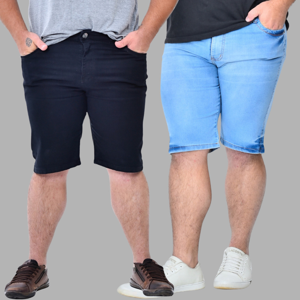 Kit 2 Bermudas Jeans Shorts  Masculinas Plus Size Lycra Elastano Casual Conforto Tamanhos Grandes Estilo