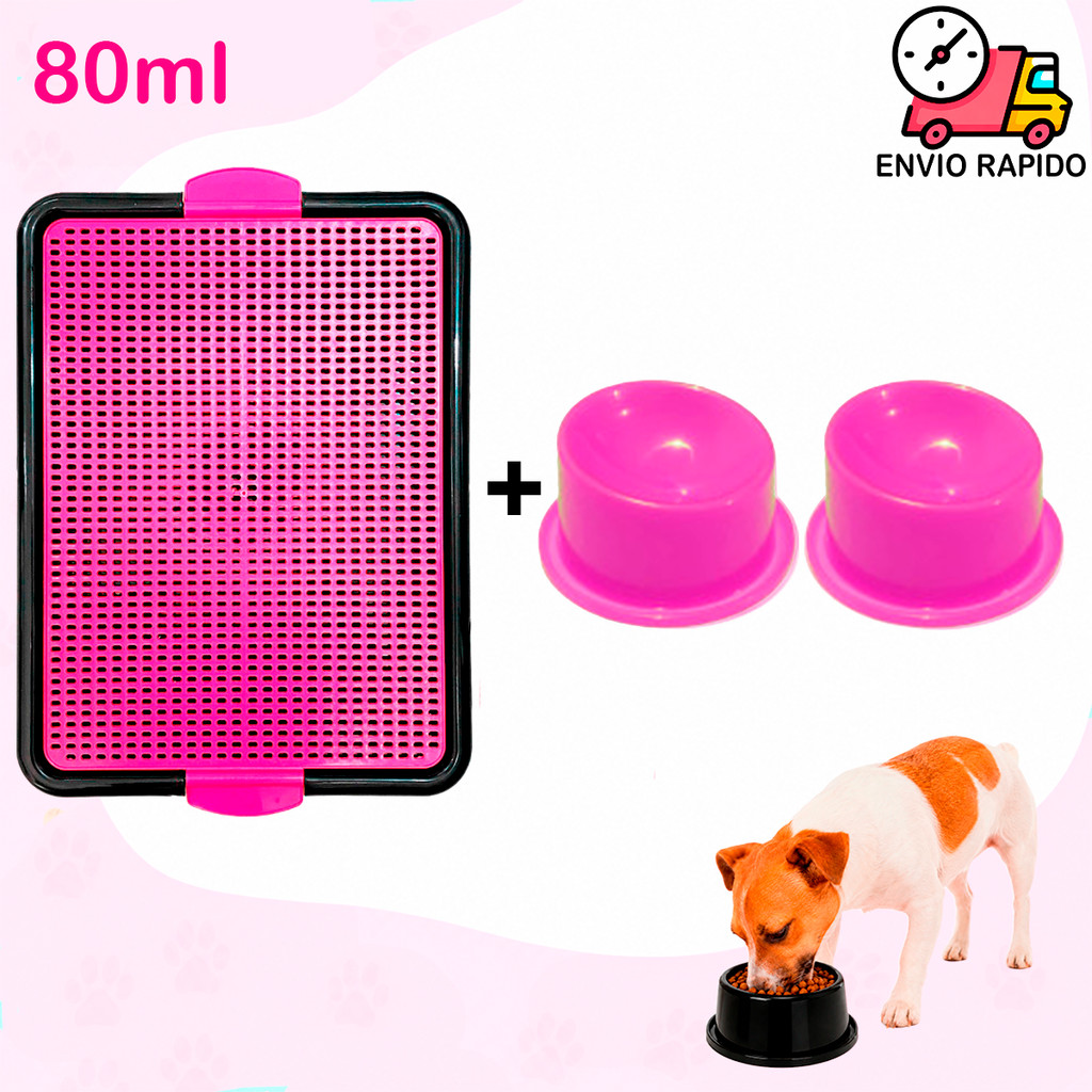 Sanitário Canino Tapete Para Cachorro Cães Com Comedouro E Bebedouro Elevado 80ml