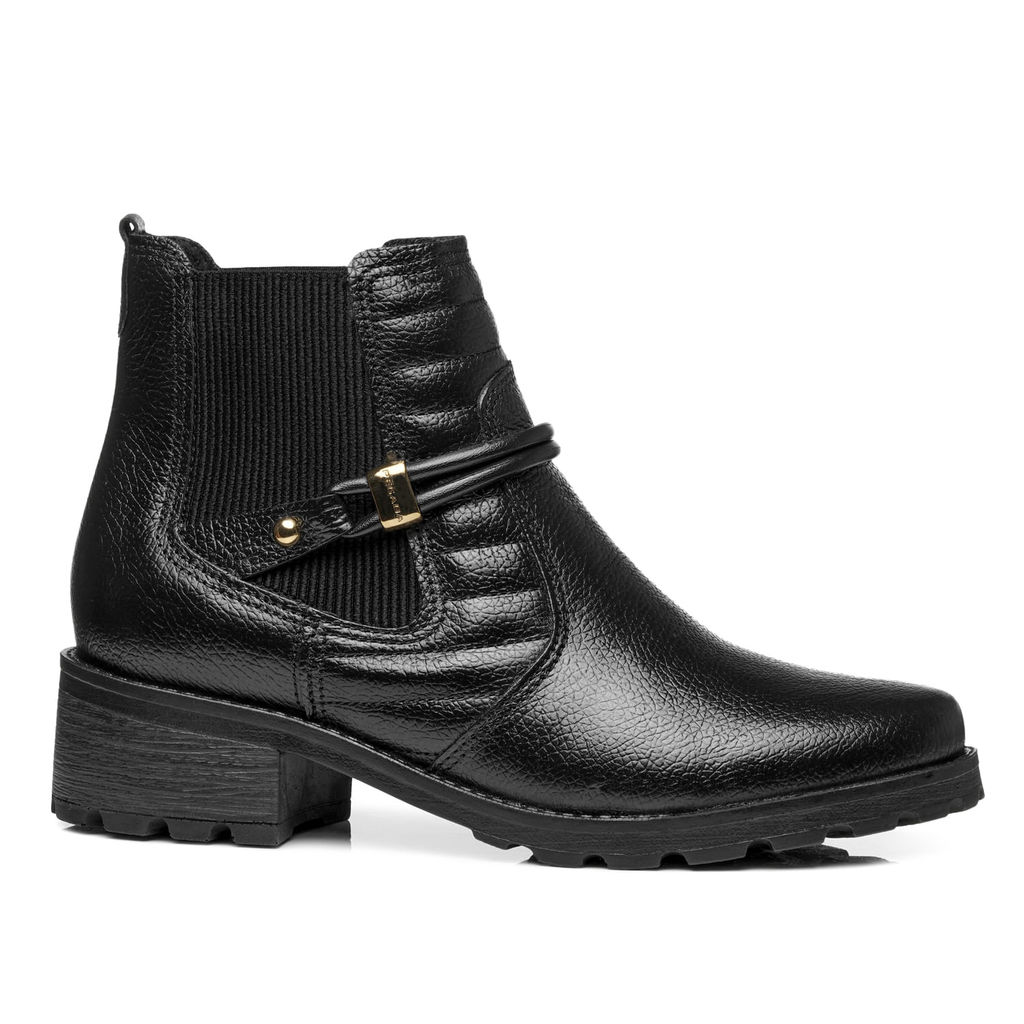 Bota Chelsea Pegada Feminina em Couro Preta Cano Curto 281420-03