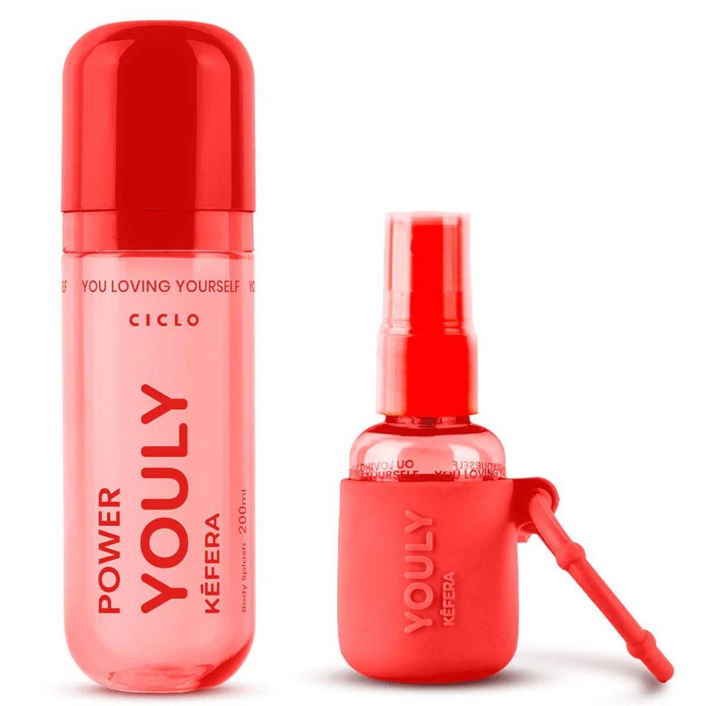 Combo Kit Youly Power Body Splash 200ml + 30ml Charm Bag Kefera Ciclo Cosmético