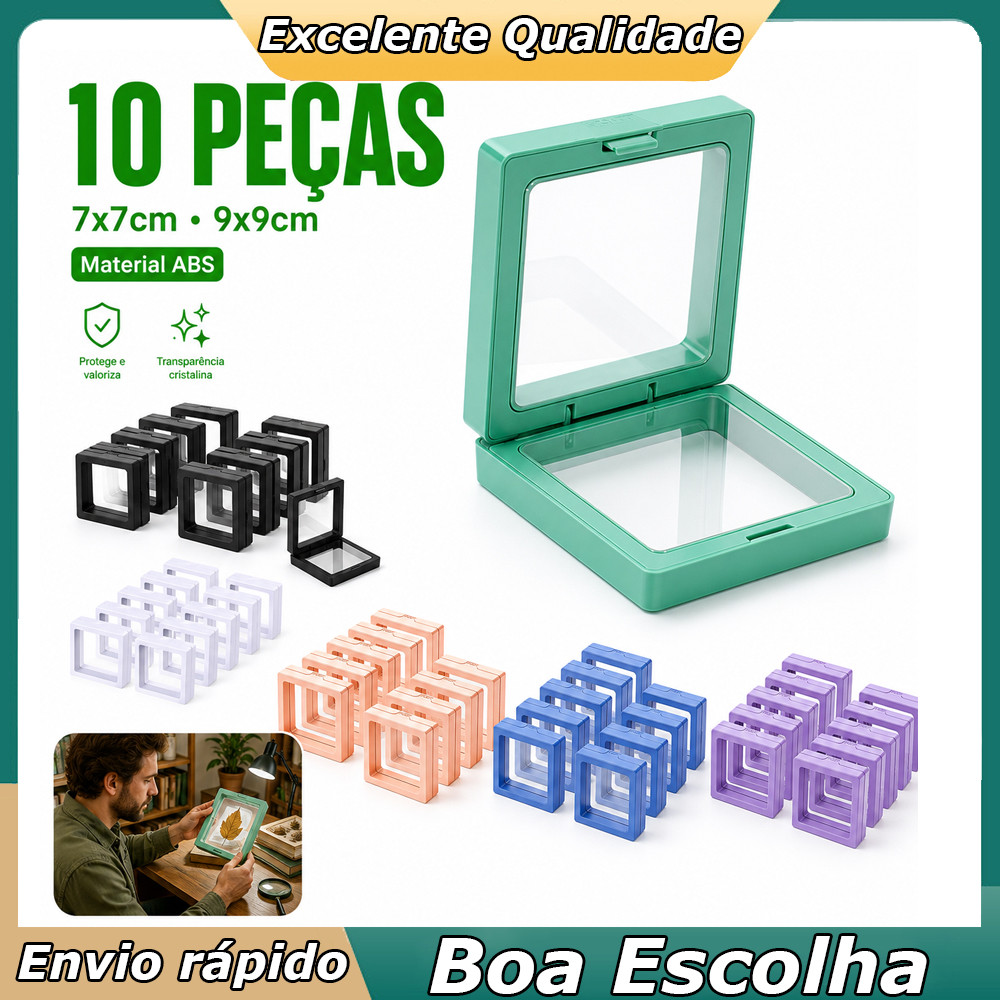 Kit Display Suspenso 3D 10 Peças Para Anéis Brincos Gemas Moedas Medalhas Flores Secas Coleção Fina