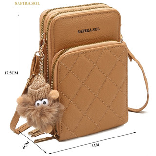 Bolsa Transversal Feminina Porta Celular com 3 Divisorias Transversal 3 Ziper com chaveiro LT632