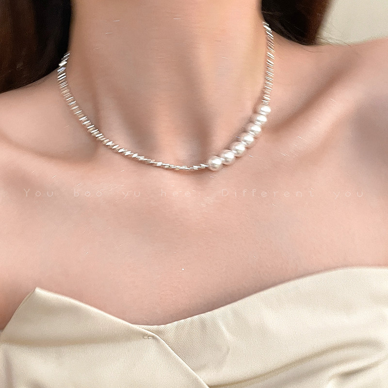 colar femenino colar Estilo suave quebrado prata pérola colar feminino francês High-End luz luxo gargantilha colar elega