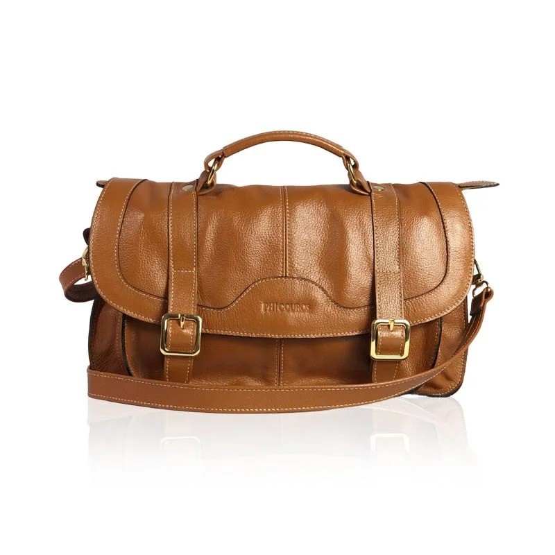 Bolsa Carteiro Kahena Couro Legítimo - Caramelo