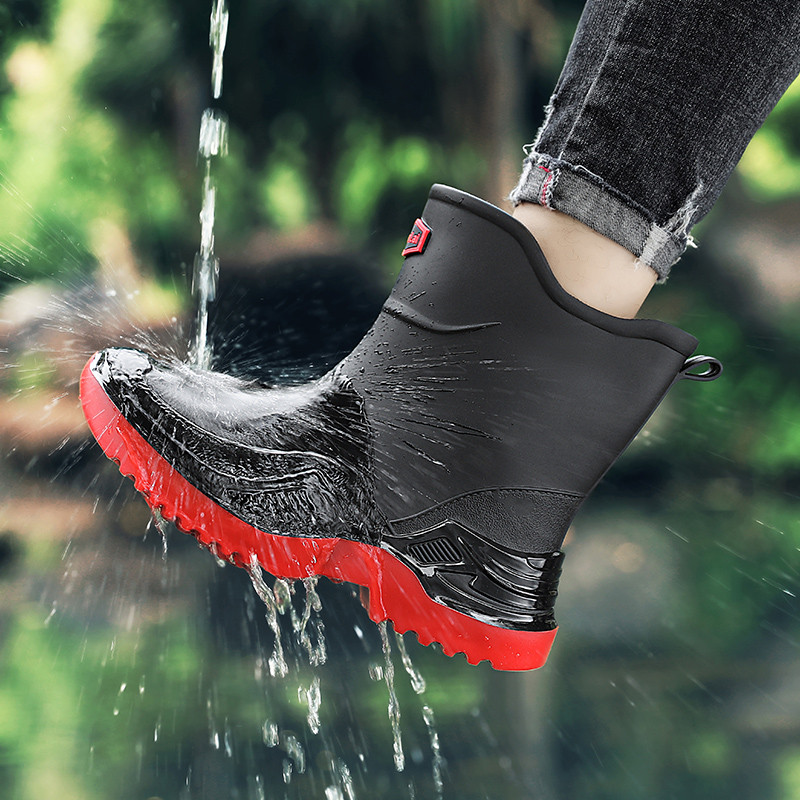 Botas de chuva masculinas estilo inverno cozinha trabalho antiderrapante sapatos impermeáveis homens tubo curto proteção