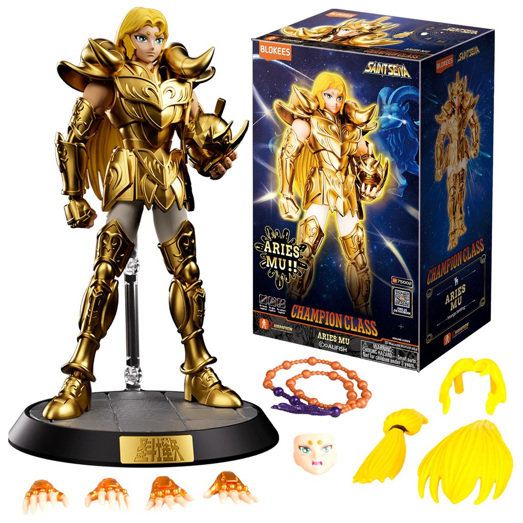 Blokees Áries Mu Boneco Saint Seiya Minifigura Champion Class Cavaleiro De Ouro 15 cm Articulado