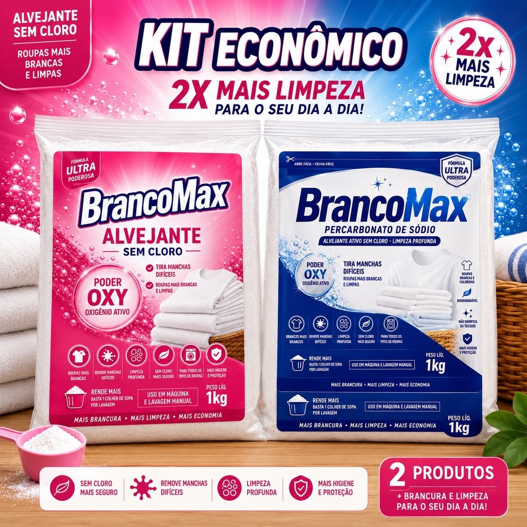 Kit Alvejante Tira Manchas até 2kg + Percarbonato de Sódio até 2kg