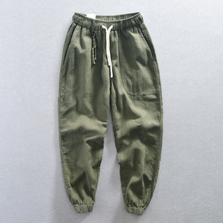 Verão masculino algodão linho calças casuais calças de linho solto japonês Retro fino elástico calças masculinas