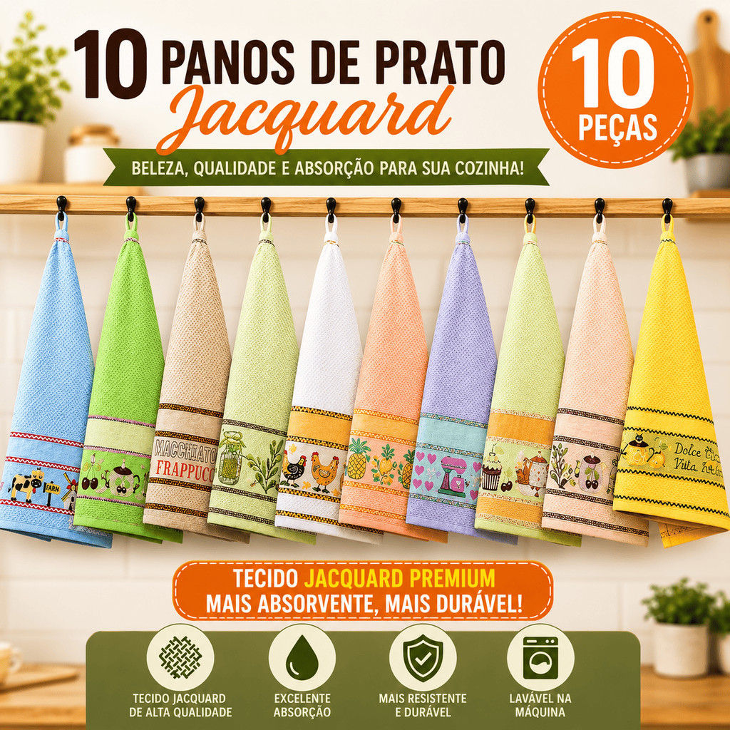 Kit 10 Panos de Prato 100% Algodão Alta Absorção Envio Sortido