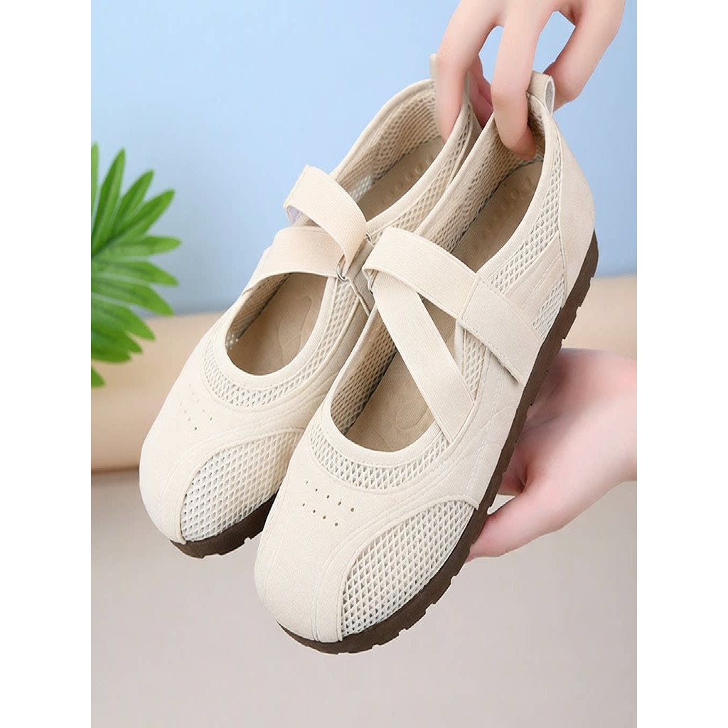 2025 verão novo estilo sapatos de malha feminino Velcro Mary Jane sapatos femininos planos All-Match sapatos casuais con