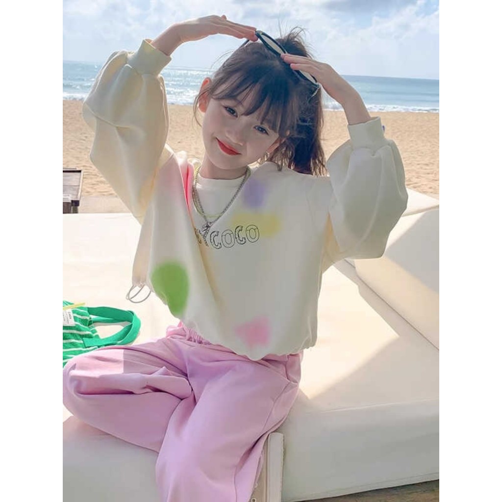Meninas primavera outono moletom crianças de manga comprida topos novo estilo outono estilo ocidental meninas camisa de 