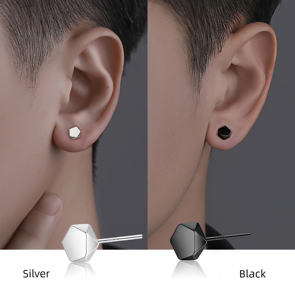 piercing fake piercing falso lingua piercing orelha Nicho prata esterlina masculino na moda brincos pretos exclusivos ge