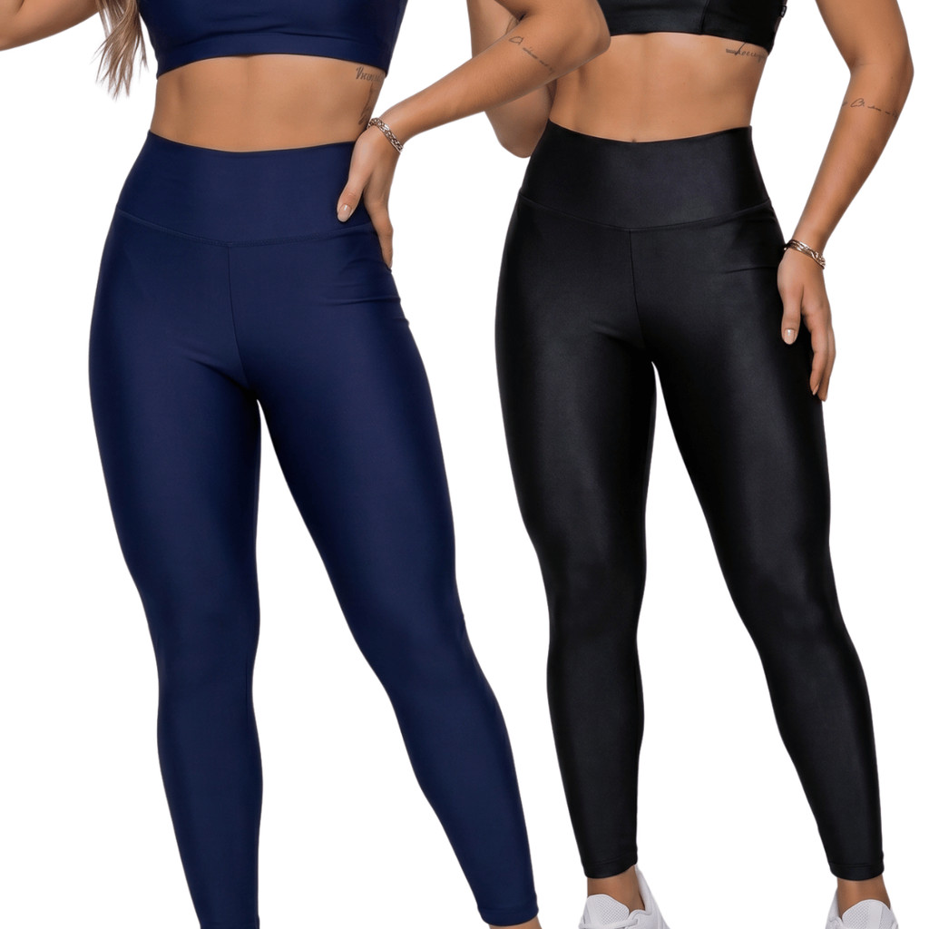 Kit 2 Calça Legging Fitness Feminina Cintura Alta Suplex Academia Zero Transparência Alta Compressão Confortável