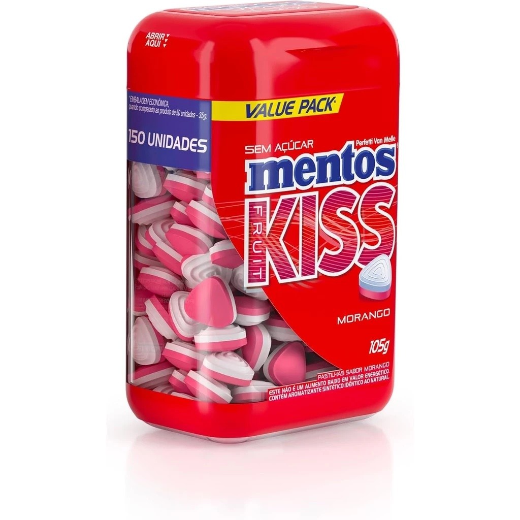 Pastilhas, Mentos, Kiss, Sem Açúcar, Sabor de Morango - 105g