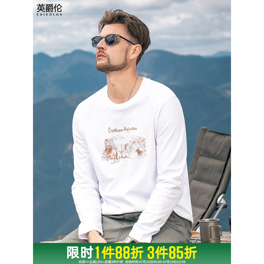 Britânico Julen 230G pesado de manga comprida algodão manga comprida camiseta masculina 2026 novo estilo americano impre