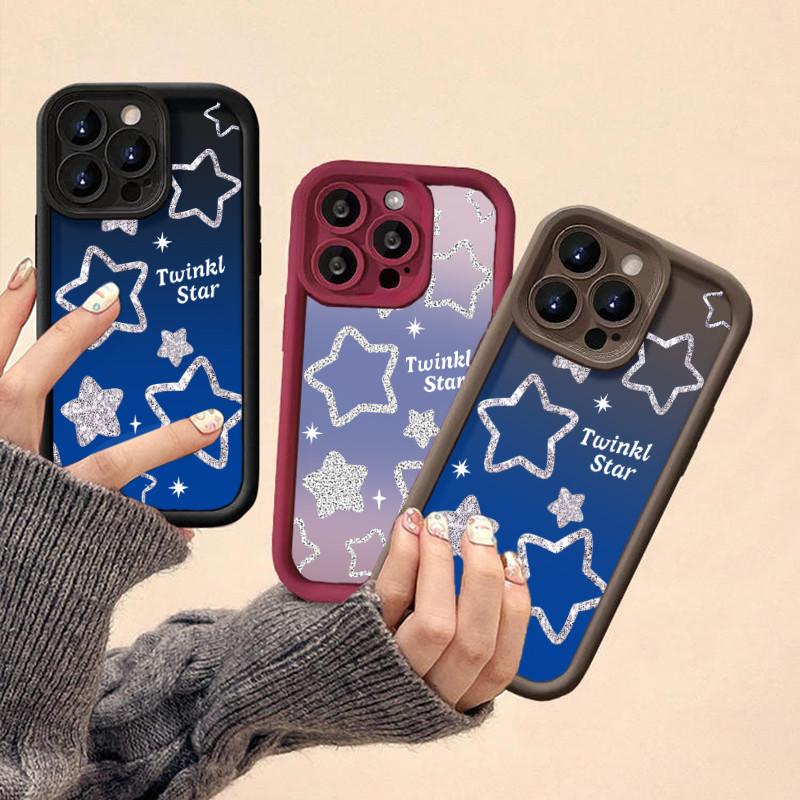 Gradiente Azul Prata Estrelas Padrão Caso De Telefone Compatível Para Samsung A15 A21S A22 A23 A24 A25 A31 A32 A33 A34 I