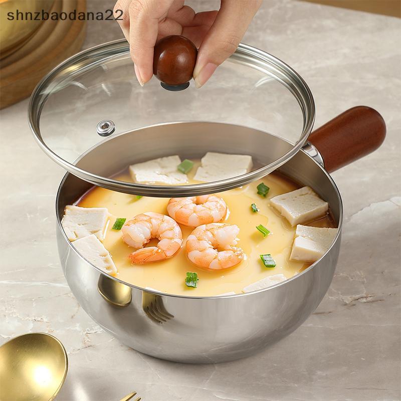 [Shnzd] Pote De Leite De Aço Inoxidável Com Alça De Madeira , Panela De Pacto , Adequado Para Fritar Ovos E Aquecimento